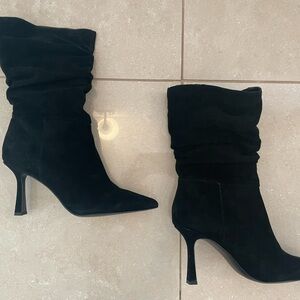 Elegant Black Suede Women's Boots size 7 Stiletto 3-inch Pointed Toe Dress boot